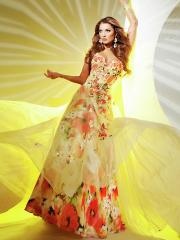 Tulle and Print Chiffon Strapless Sweetheart A-line Appliques Embellishment Quinceanera Dresse