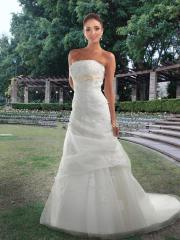 Tulle fit and flare gown with straight strapless neckline with bow detail Wedding Dress
