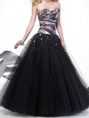 Two-Toned Strapless Printed and Tulle Ball Gown Quinceanera Dress with Beading Front