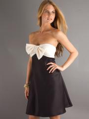 Two-tone A-line Style Strapless Sweetheart Satin Mini Skirt Bow Embellishment Wedding Guest Dresses