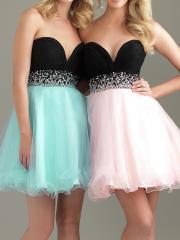Two-tone Strapless Sweetheart Neckline Sequined Band Flowing A-line Prom Dresses