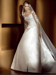 Unique A-Line Off-the-shoulder Scoop Satin Lace Wedding Dress