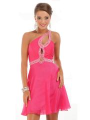 Unique Keyholes and Rhinestones Accented One-shoulder neckline Fuchsia Chiffon Homecoming Dresses