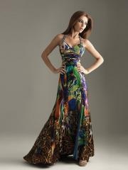 Unique Multi Print Beaded Hater Sweetheart Full Length A-line Evening Dresses