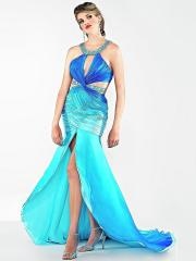Unprecedented Jewel Neck Floor Length Sheath Blue and Royal Blue Satin Celebrity Dress
