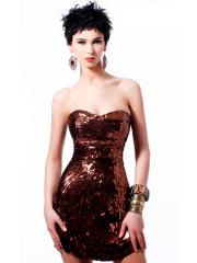 Unrivalled Hot Seller Strapless Brown Sequined Short Length Sheath Cocktail Party Dress