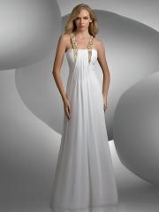 Unrivalled Square Beaded Neck Empire Style White Draped Chiffon Bridesmaid Gown of Cut-Out Back