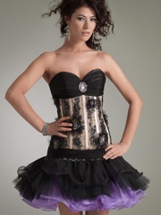 Unrivalled Sweetheart Two-Toned Black and Purple Tulle and Lace Homecoming Dress