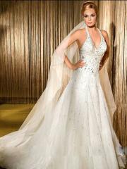 Untouchable Organza A-Line Wedding Dress with V-Neck Halter