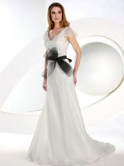 V-Neck Gown with Cascading Tulle Sleeves with A Sweep Train Wedding Dress