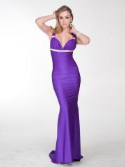 V-Neck Pleated Stain Evening Dress with Embroidered
