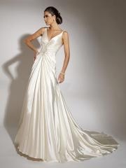 V-Neck Sleeveless Pleated Stain Sweep Train Wedding Dress with Embroidered