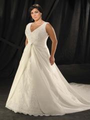 V-Neckline Lace-Up Semi-cathedral Train Pick-Up Wedding Dress