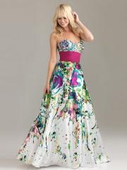 Vibrant Floral Print Fabric Strapless Sweetheart Neckline Sequined Trim Quinceanera Dresses