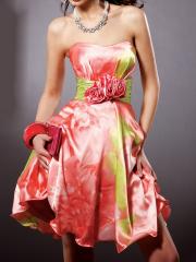 Vibrant Print Strapless Flower Bodice Short Length A-line Style Homecoming Dresses