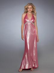 Vintage Ankle-Length Watermelon Elastic Silk-Like Satin Evening Dress of Beaded Band Front