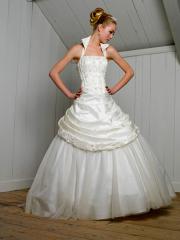 Vintage Ball Gown Strapless Chapel Train Satin Organza Wedding Dress