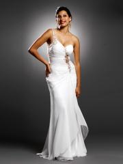 Vintage One-Shoulder Floor Length Sheath Style White Chiffon Rhinestone Embellished Evening Dress
