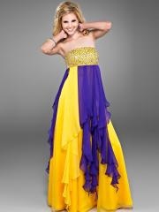 Vintage Strapless A-line Style Sequined Embellishment Yellow Chiffon Evening Dresses