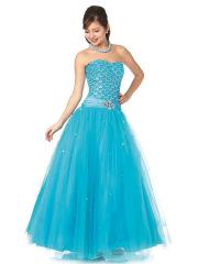 Vintage Strapless Floor Length Ball Gown Ice Blue Satin and Tulle Quinceanera Dress