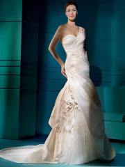 Volatile One-Shoulder Sweetheart Gown of Tulle Inlay