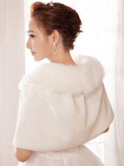 Warm Cape in Pure White Faux Fur with Ruched Details Wedding Wraps