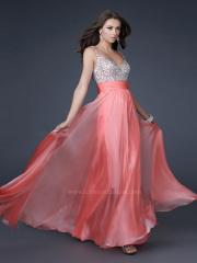 Water Melon Chiffon Silver Sequined Sweetheart Sleeveless Floor-Length Prom Dress