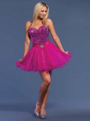 Watermelon Organza and Sequined Fabrications Strapless Short Length Prom Dresses