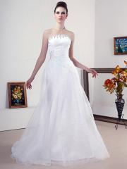 White A-Line With Various Beadings on Neckline Wedding Dress