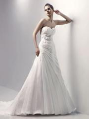 White A-line Pleated Strapless Sweep Organza Wedding Dress