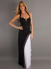 White Black Sheath Halter Sweetheart Neckline Sleeveless Floor-Length Prom Dress
