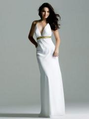 White Chiffon Beaded Halter V-Neck Neckline Sleeveless Floor-Length Evening Dress