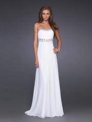 White Chiffon Beaded Ruche Strapless Sweetheart Sleeveless Floor-Length Prom Dress