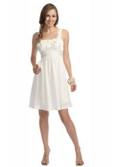 White Chiffon Floral Square Neckline Sleeveless Short Homecoming Dress