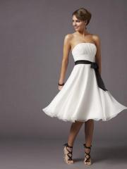 White Chiffon Ruche Bodice Strapless Neckline Sleeveless Knee-Length Homecoming Dress