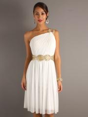 White Chiffon Sequined One-Shoulder Neckline Sleeveless Sequined Waistline Knee-Length Homecoming Dress