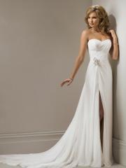 White Chiffon Sheath Strapless with Rouched Bodice