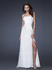 White Chiffon Strapless Neckline Sleeveless Empire Waist Side Slit Floor-Length Evening Dress