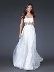 White Chiffon Strapless Neckline Sleeveless Sequined Empire Waist Floor-Length Prom Dress