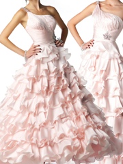 White Elastic Chiffon Sequined One-Shoulder Neckline Sleeveless Floor-Length Evening Dress