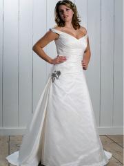 White Off-The-Shoulder V-Neck Wedding Dress