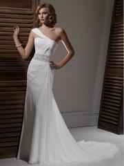 White One-Shoulder Sheath Chiffon Wedding Dress
