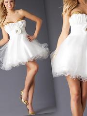 White Organza Taffeta Strapless Sweetheart Empire Waist A-line Style Homecoming Dresses