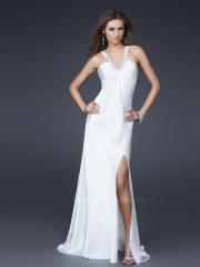 White Satin Beaded Halter Sweetheart Neckline Sleeveless Side Slit Floor-Length Celebrity Dress