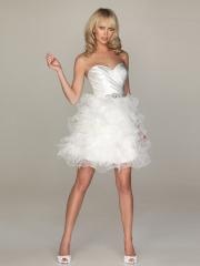 White Satin Organza Strapless Sweetheart Flowing Mini A-line Skirt Prom Dresses