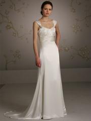 White Satin Scoop A-Line Wedding Dress in Sweep Train