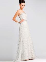 White Satin Sequined Strapless Neckline Sleeveless Floor-Length Prom Dress