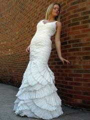 White Silk Taffeta V-neckline Ruhced Dropped Waist Asymmetrical Layered Skirt Celebrity Dresses