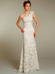 White Stretch Lace One Shoulder A-Line Silhouette Wedding Dress