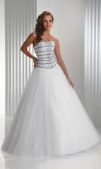 White Tulle Strapless Sequined Bodice Neckline Sleeveless Ball Gown Quinceanera Dress